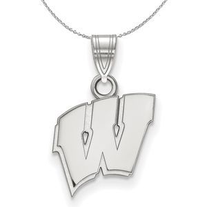 Sterling Silver U. of Wisconsin Small Initial W Necklace - 18 Inch